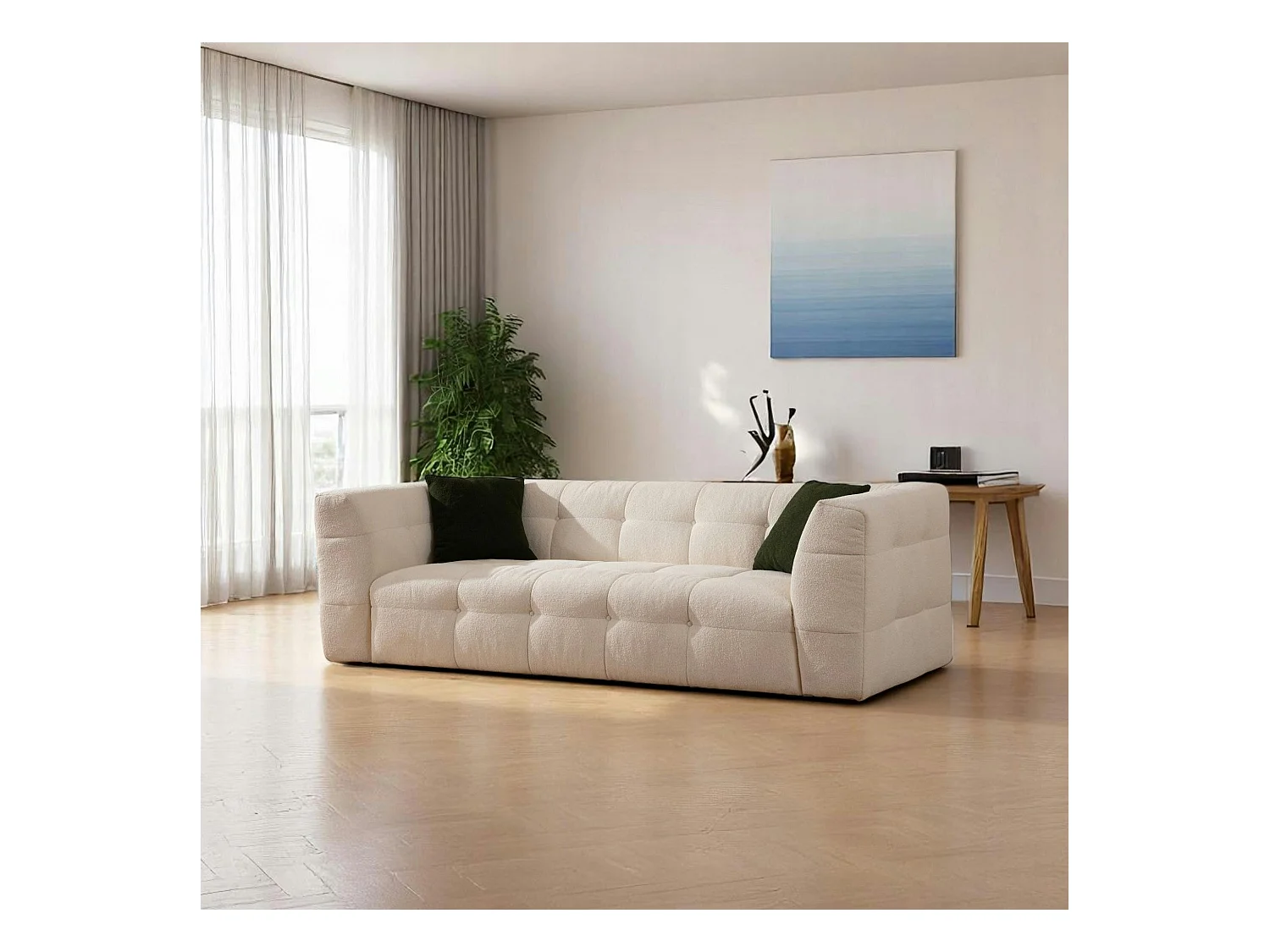 Canapé 3 places beige capitonné RAVELLO