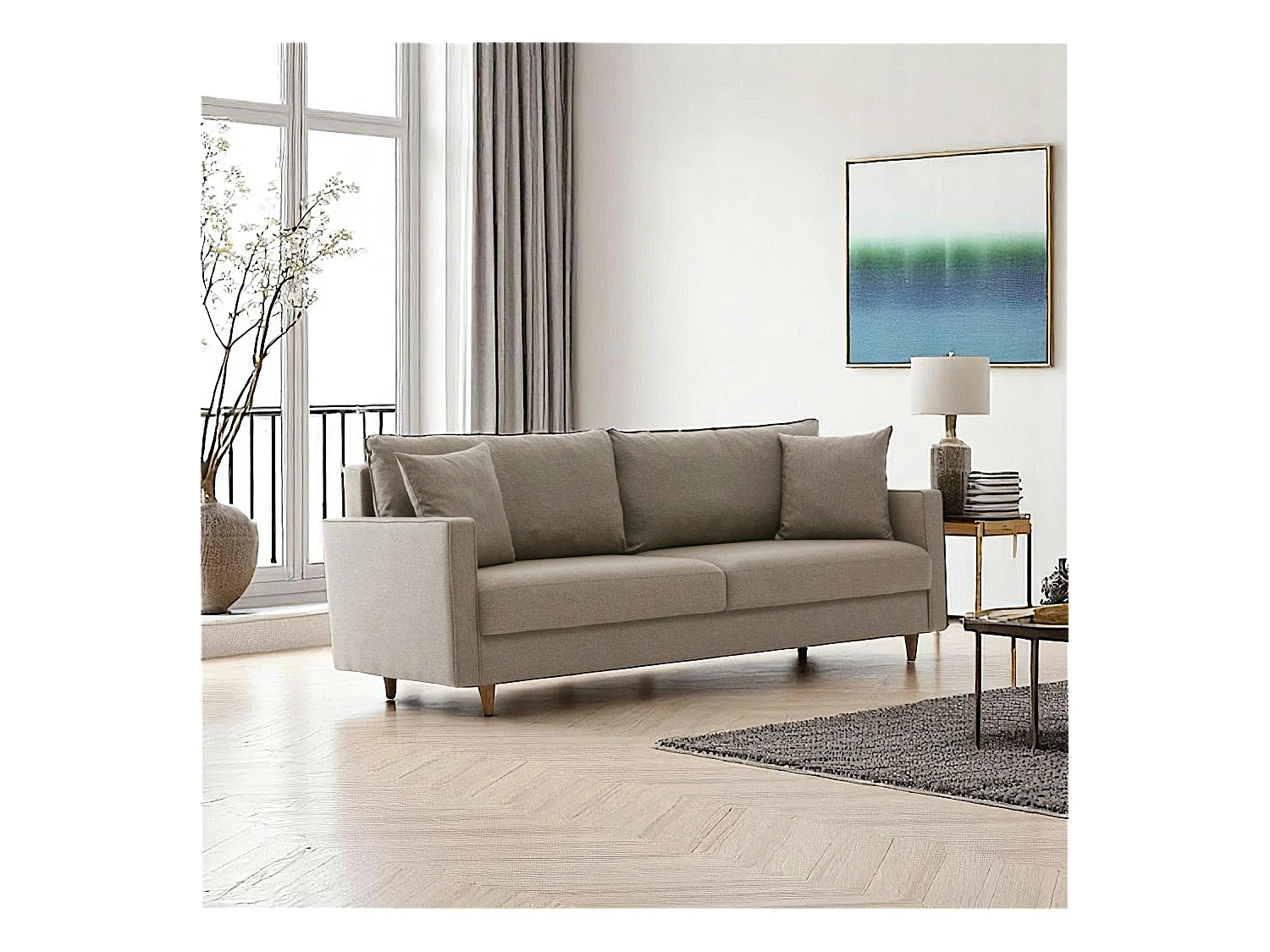 Canapé 3 places beige - dossier haut COMO