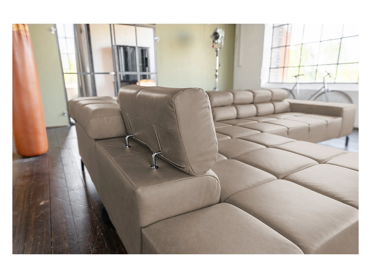 Canapé d'angle - Gris cuir - NELSON