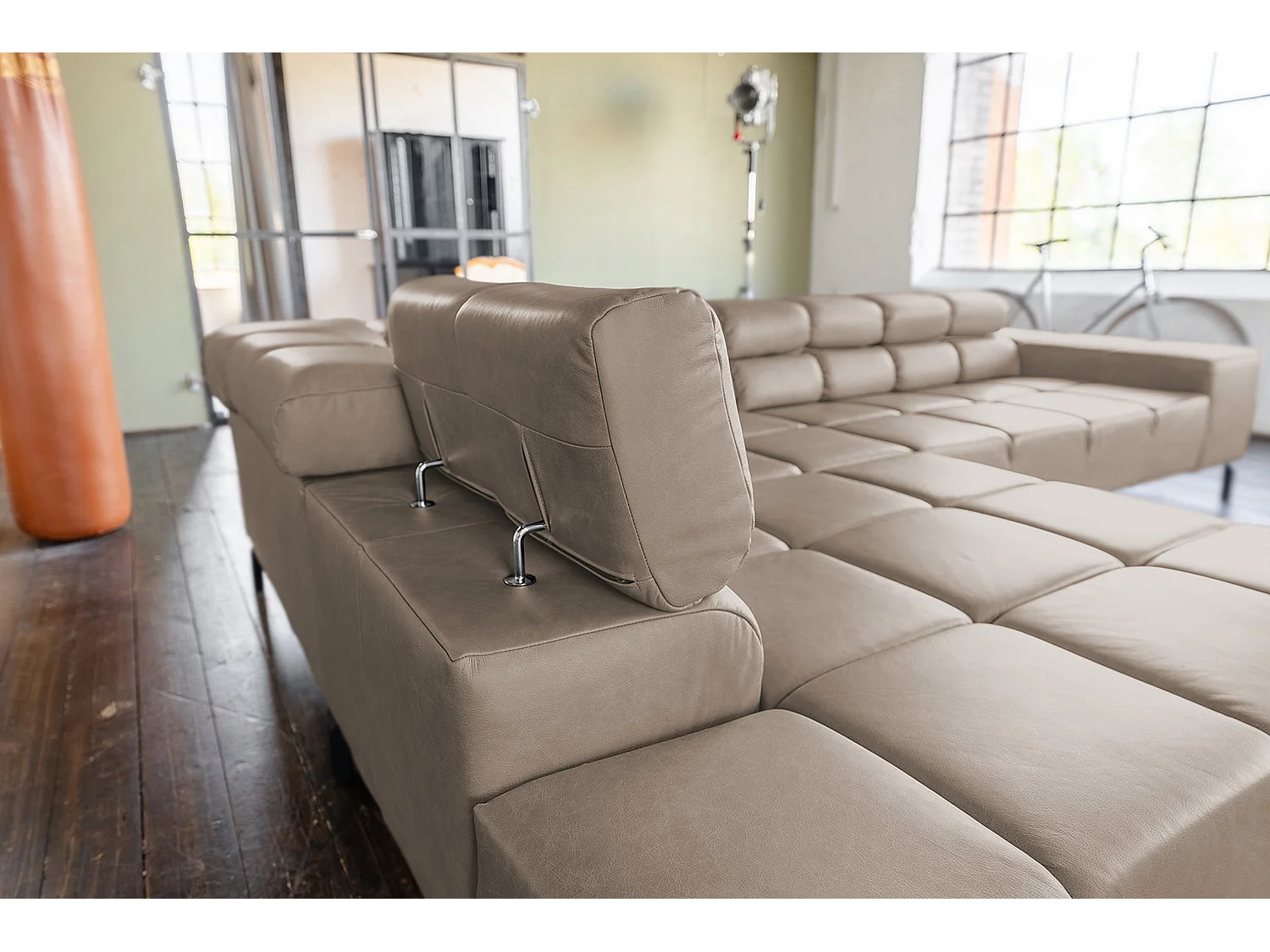 Ecksofa - Grau Leder - NELSON