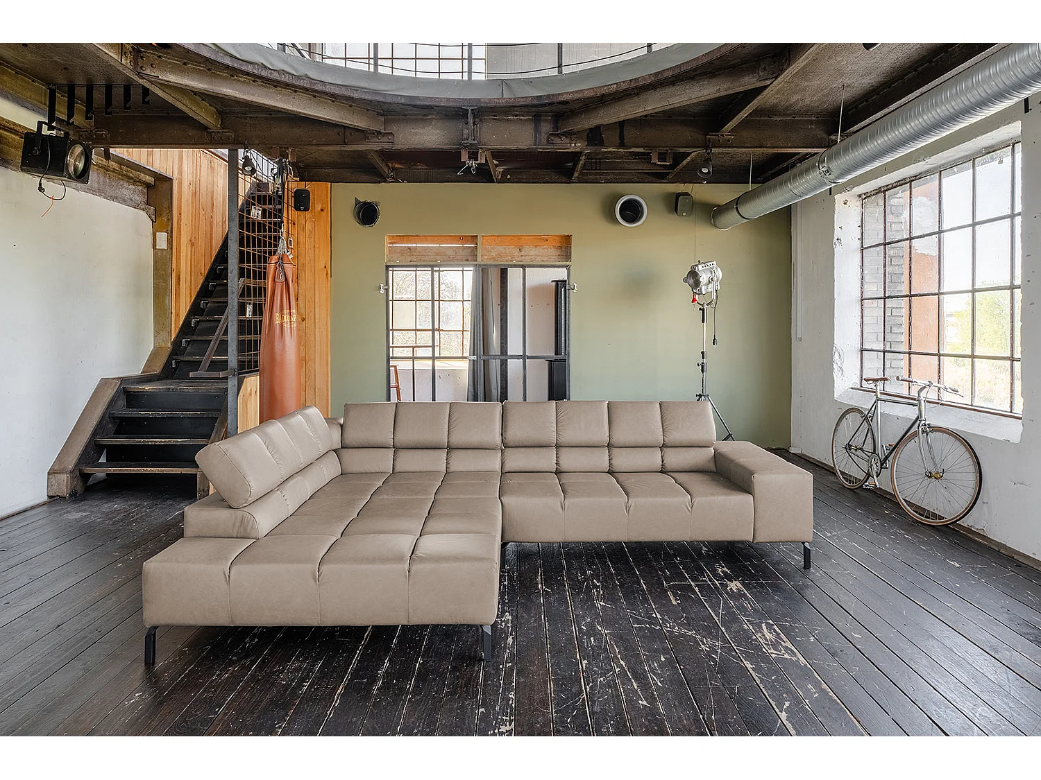 Ecksofa - Grau Leder - NELSON