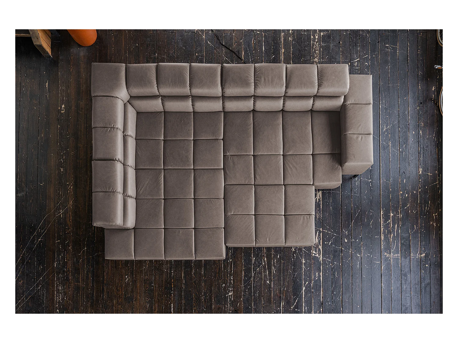 Canapé d'angle - brun foncé cuir - NELSON