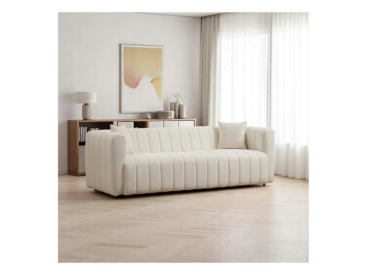 Canapé 3 places crème - tissu bouclette, style design LUCCA