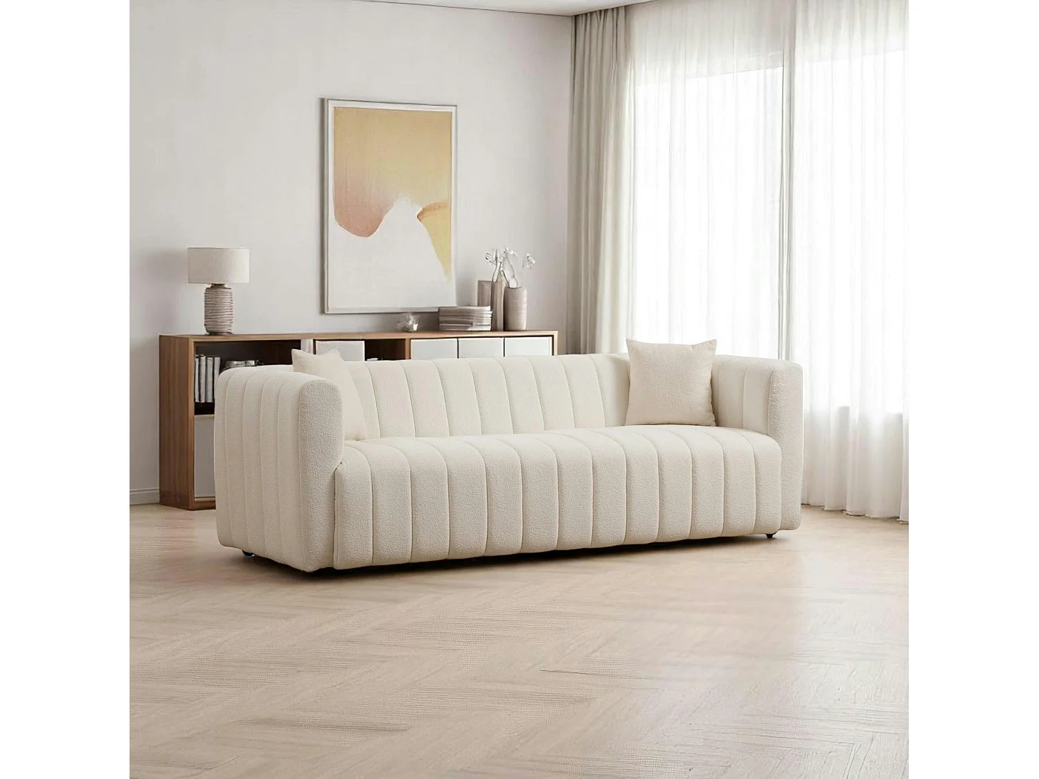 Canapé 3 places crème - tissu bouclette, style design LUCCA