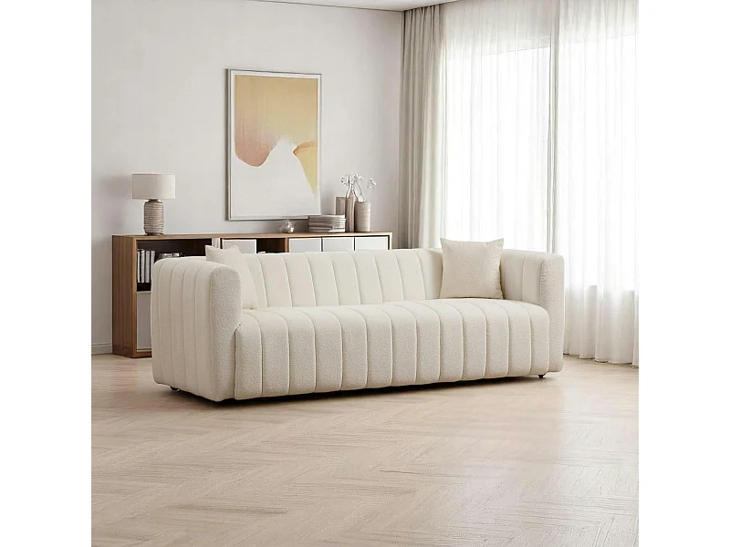 Canapé 3 places crème - tissu bouclette, style design LUCCA