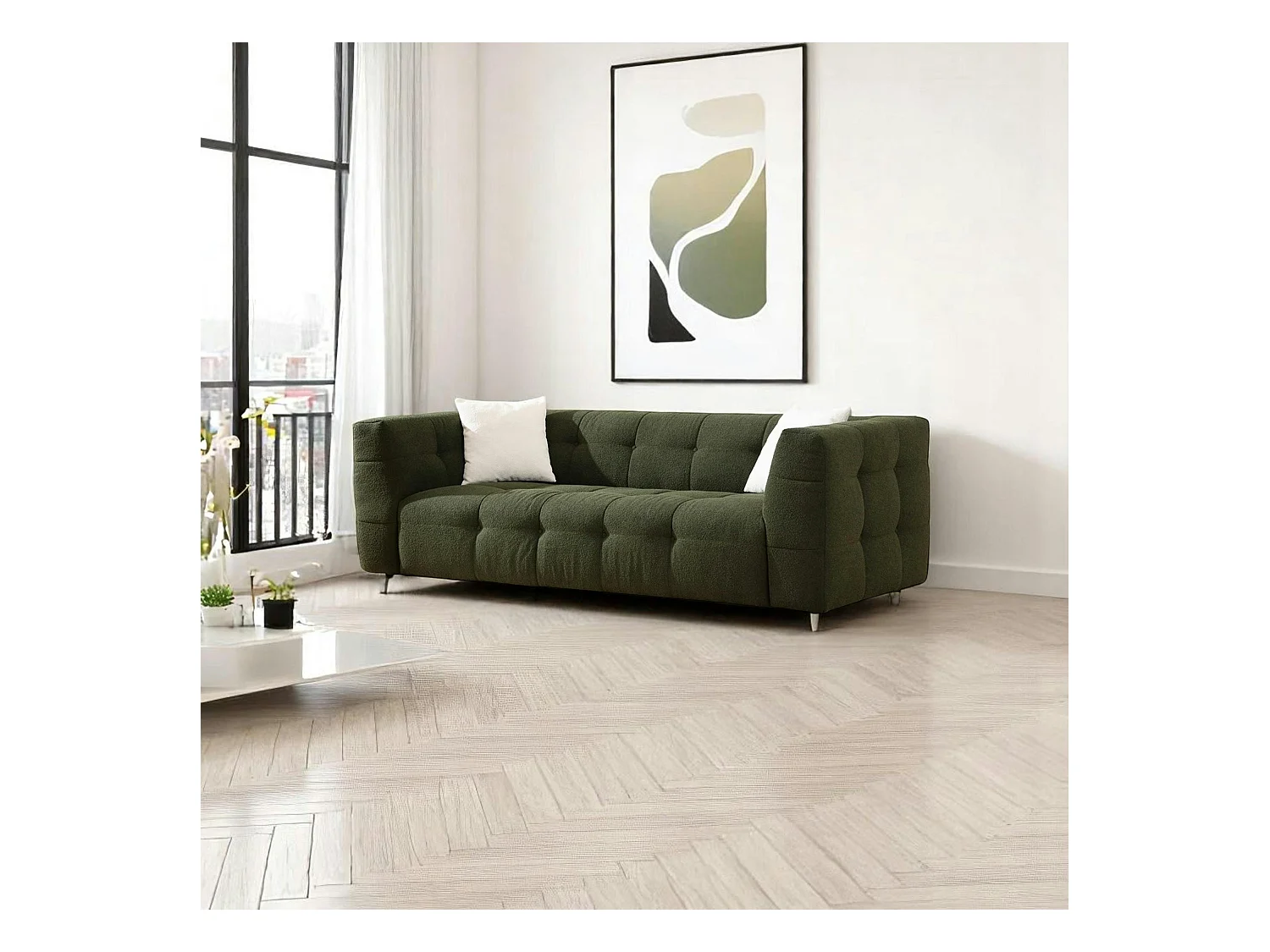 Canapé 3 places vert capitonné RAVELLO