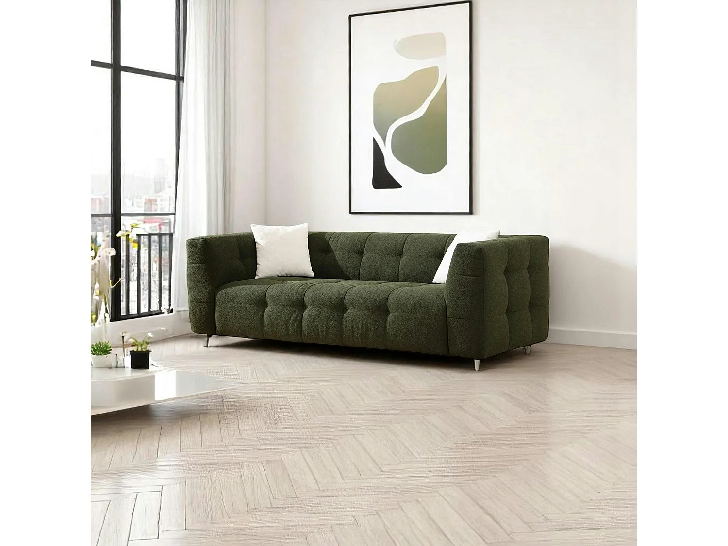 Canapé 3 places vert capitonné RAVELLO