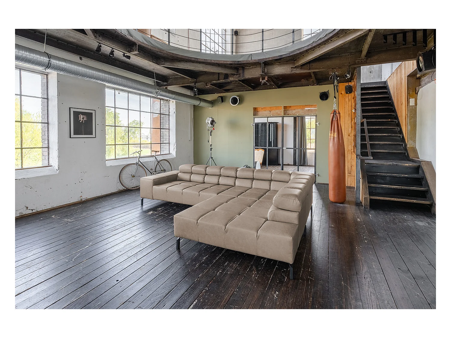 Canapé d'angle - Gris cuir - NELSON