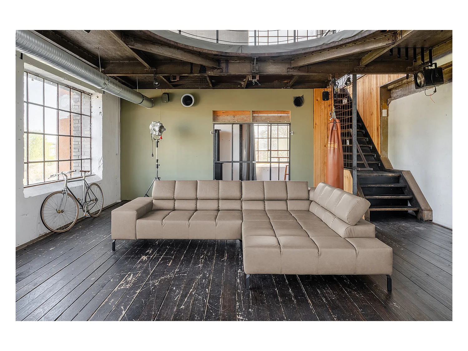 Canapé d'angle - Gris cuir - NELSON