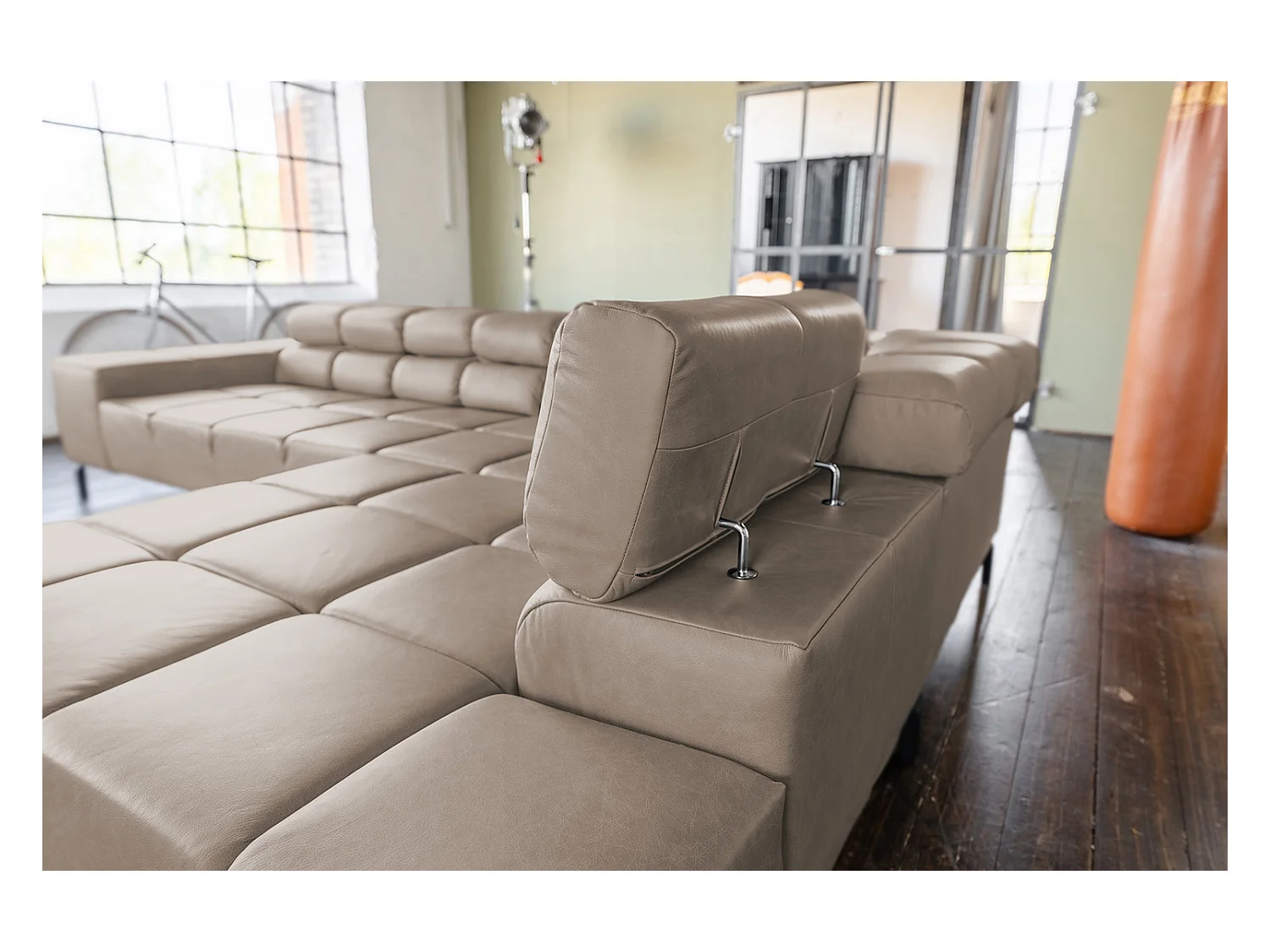 Canapé d'angle - Gris cuir - NELSON