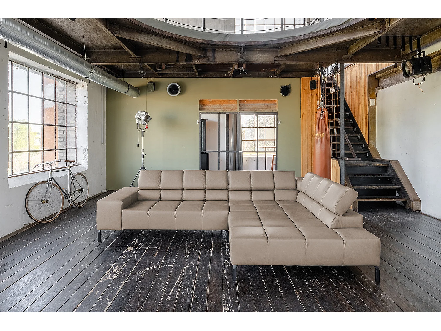 Ecksofa - Grau Leder - NELSON