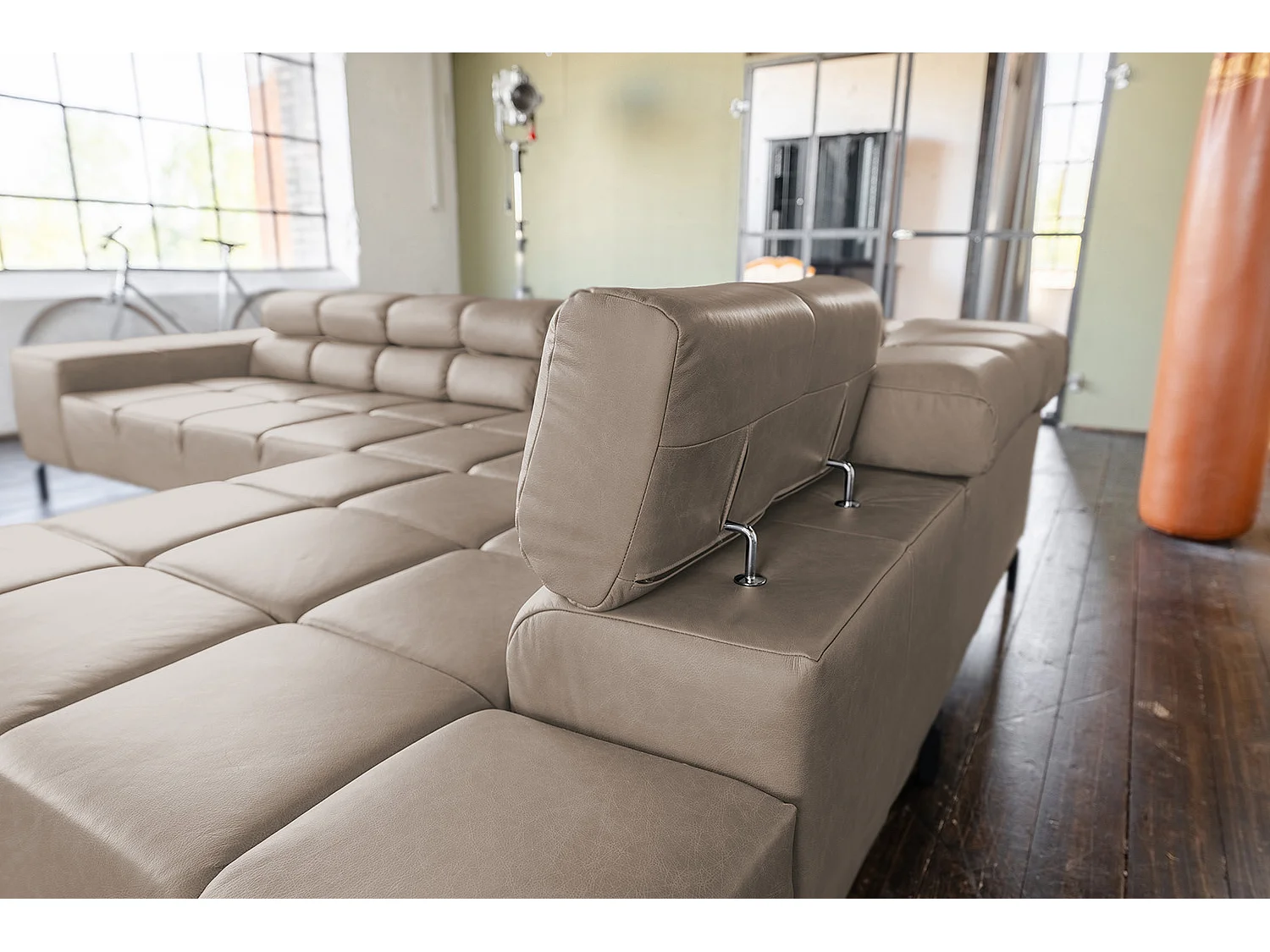 Ecksofa - Grau Leder - NELSON