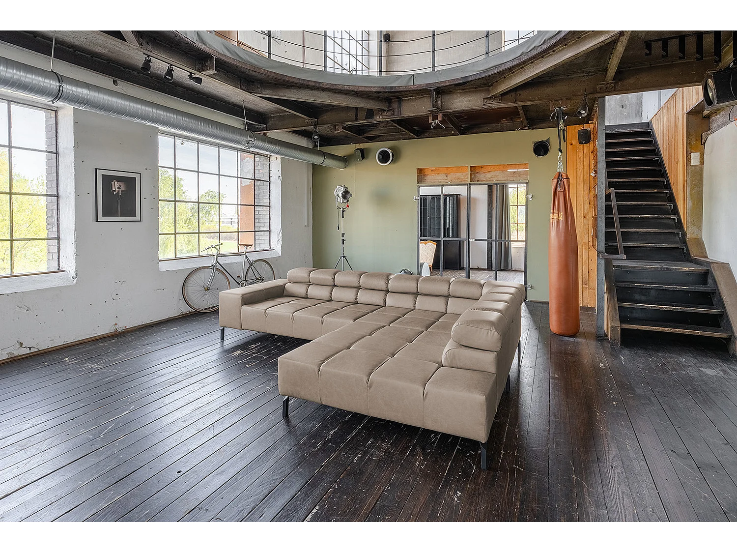 Canapé d'angle - Gris cuir - NELSON