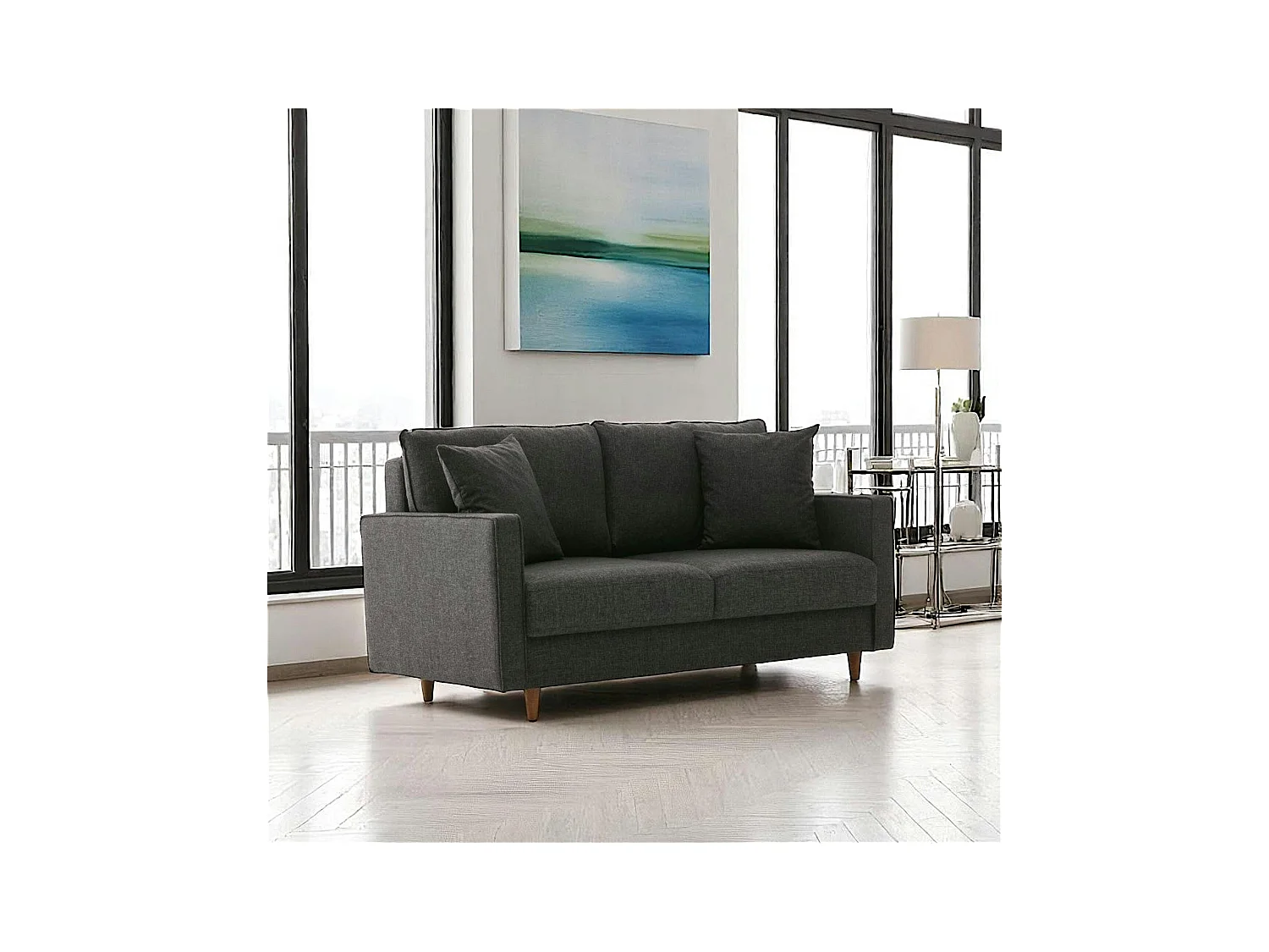 Canapé 2 places gris anthracite - dossier haut COMO