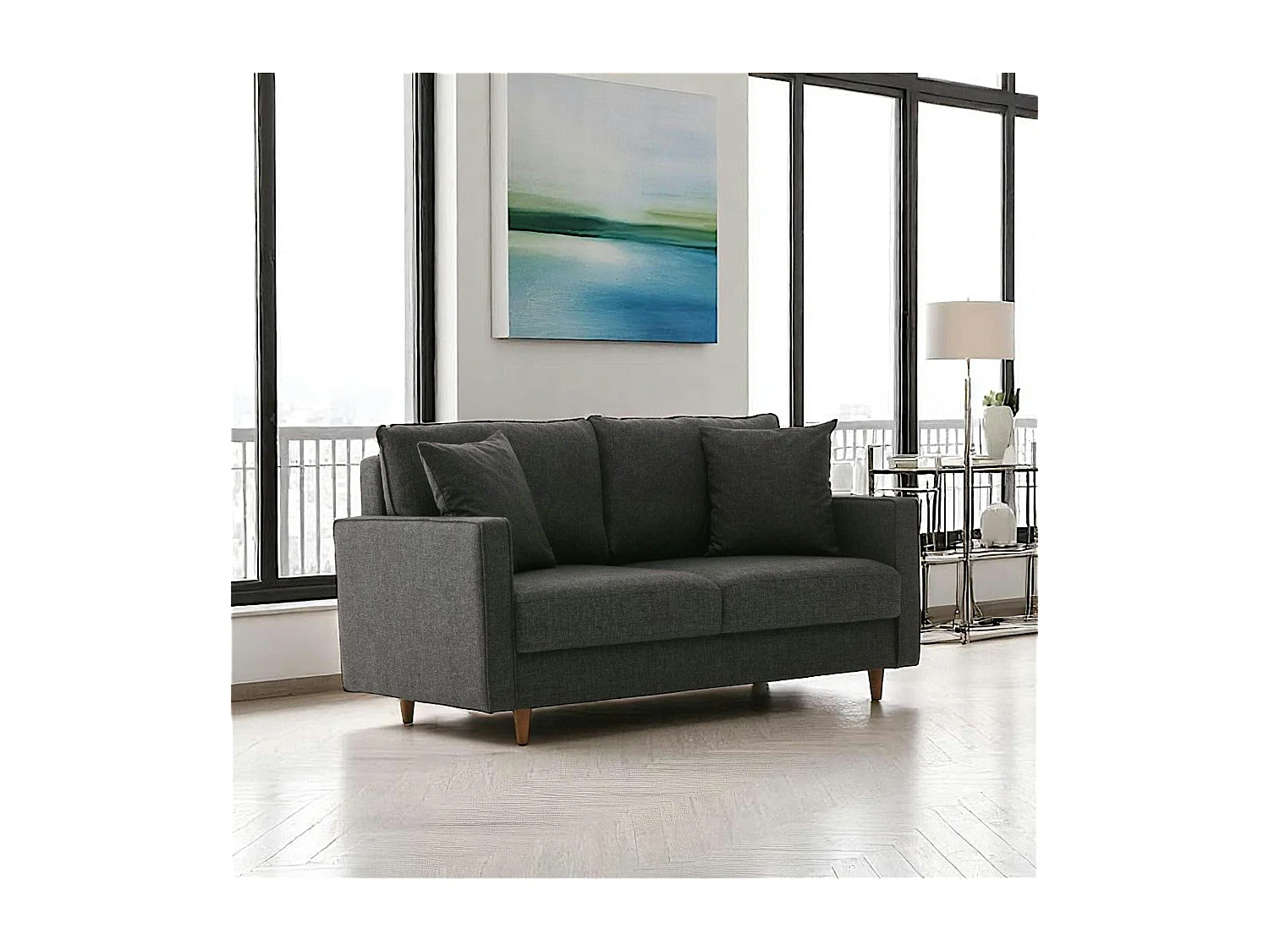 Canapé 2 places gris anthracite - dossier haut COMO