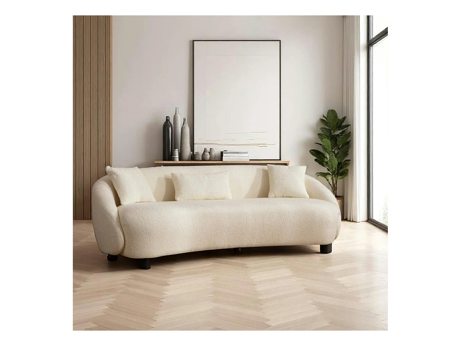 Canapé 3 places forme arrondie - écru, bouclette LUCCA