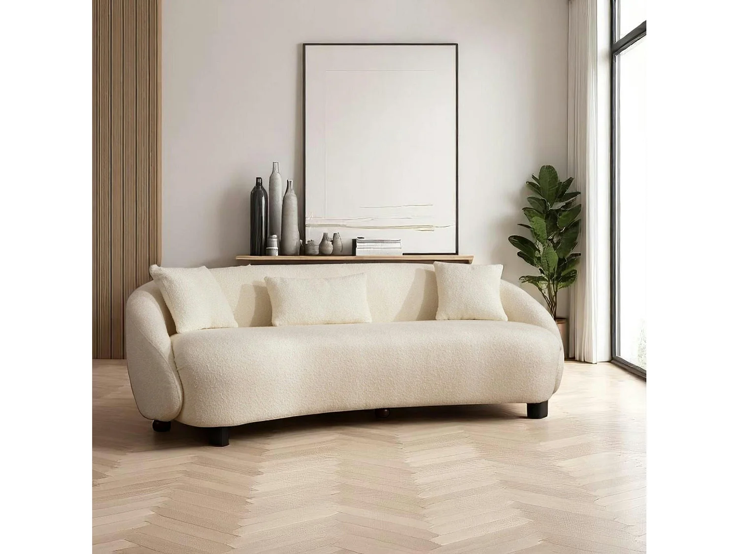 Canapé 3 places forme arrondie - écru, bouclette LUCCA