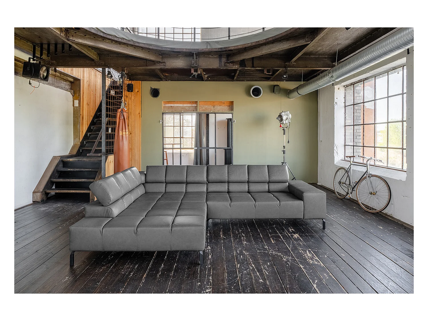 Ecksofa - Anthrazit Leder - NELSON