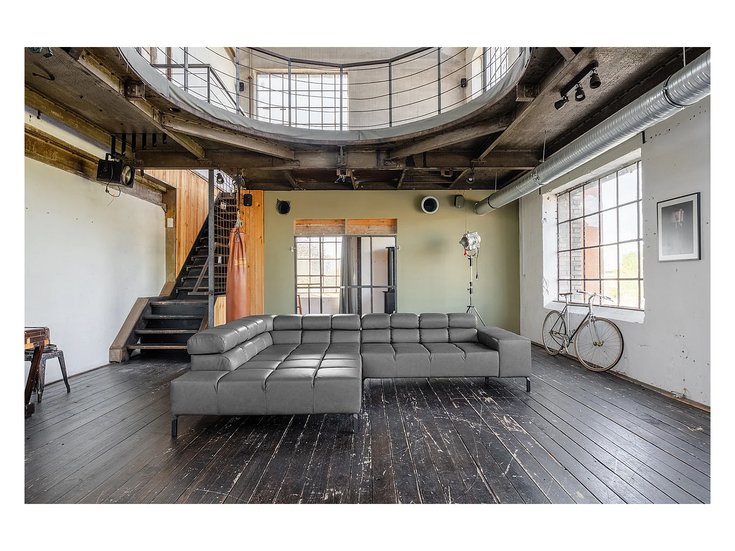 Ecksofa - Anthrazit Leder - NELSON