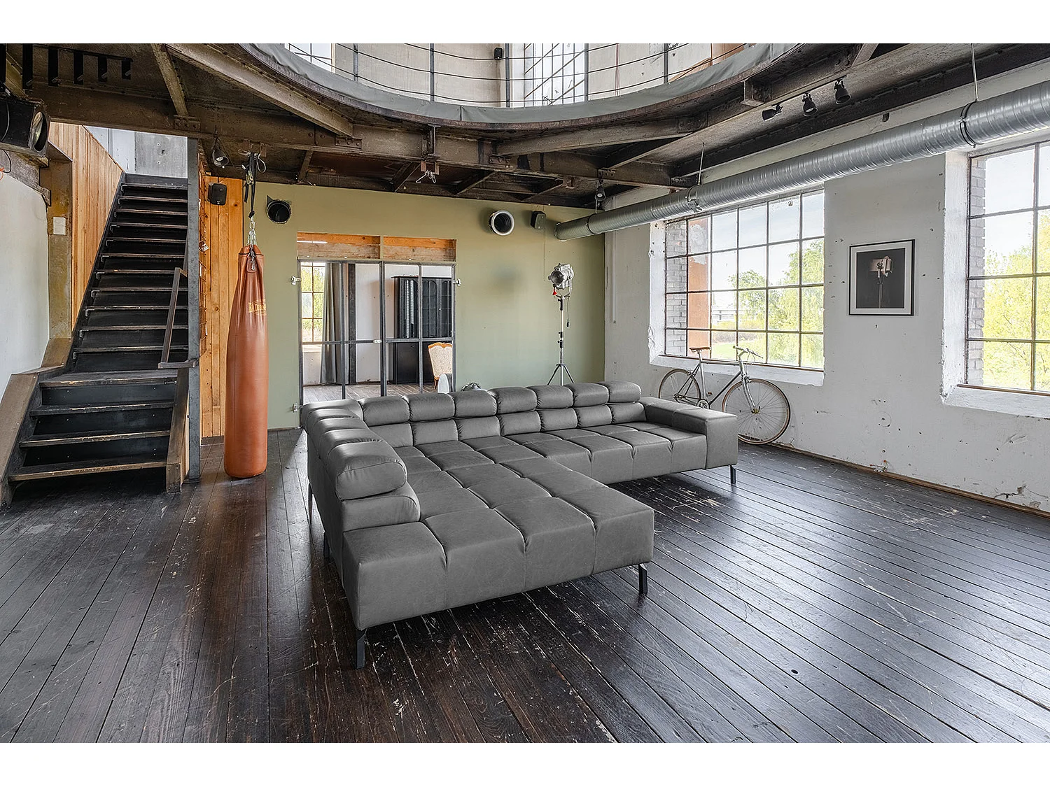 Ecksofa - Anthrazit Leder - NELSON