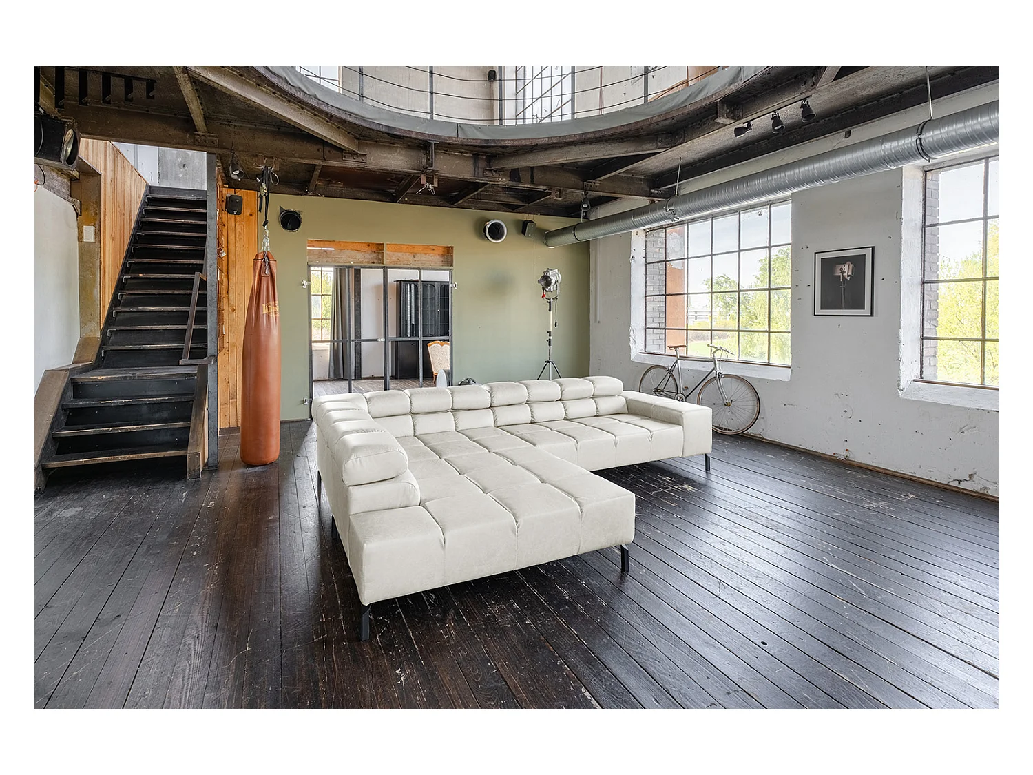 Ecksofa - Hellgrau Leder - NELSON