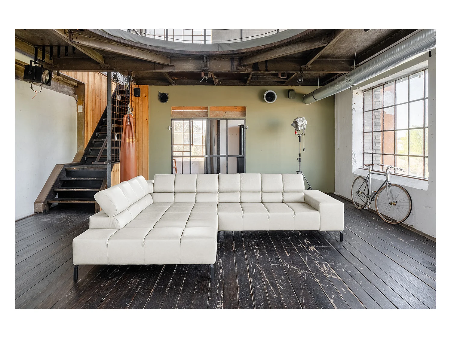 Ecksofa - Hellgrau Leder - NELSON