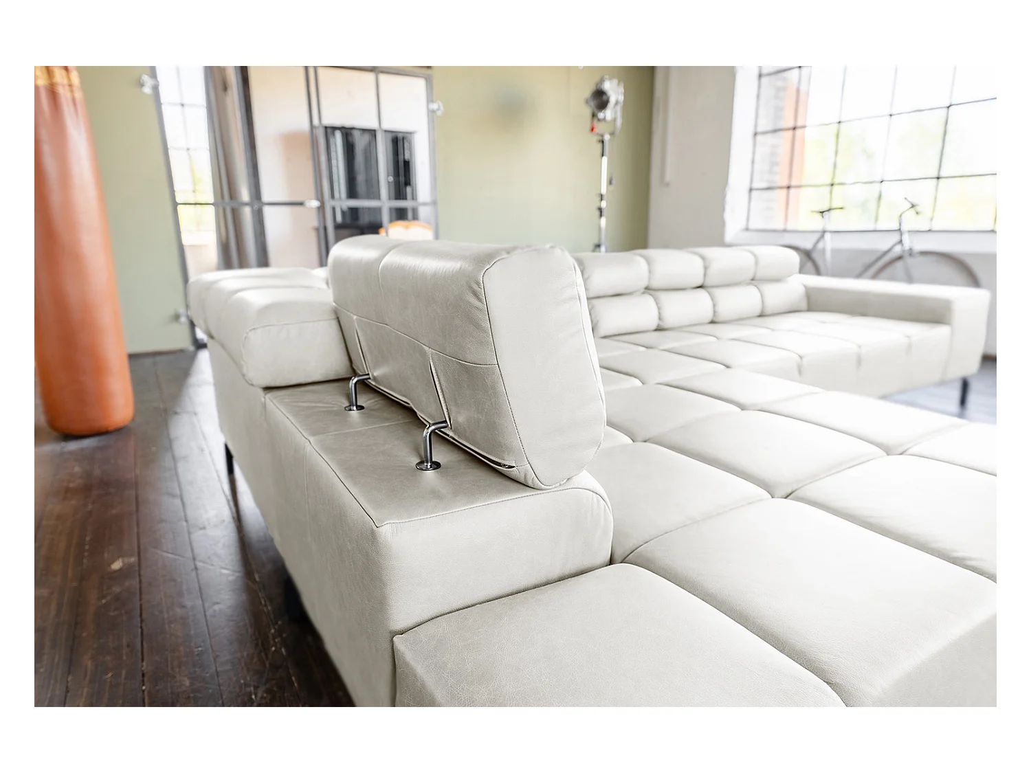 Ecksofa - Hellgrau Leder - NELSON