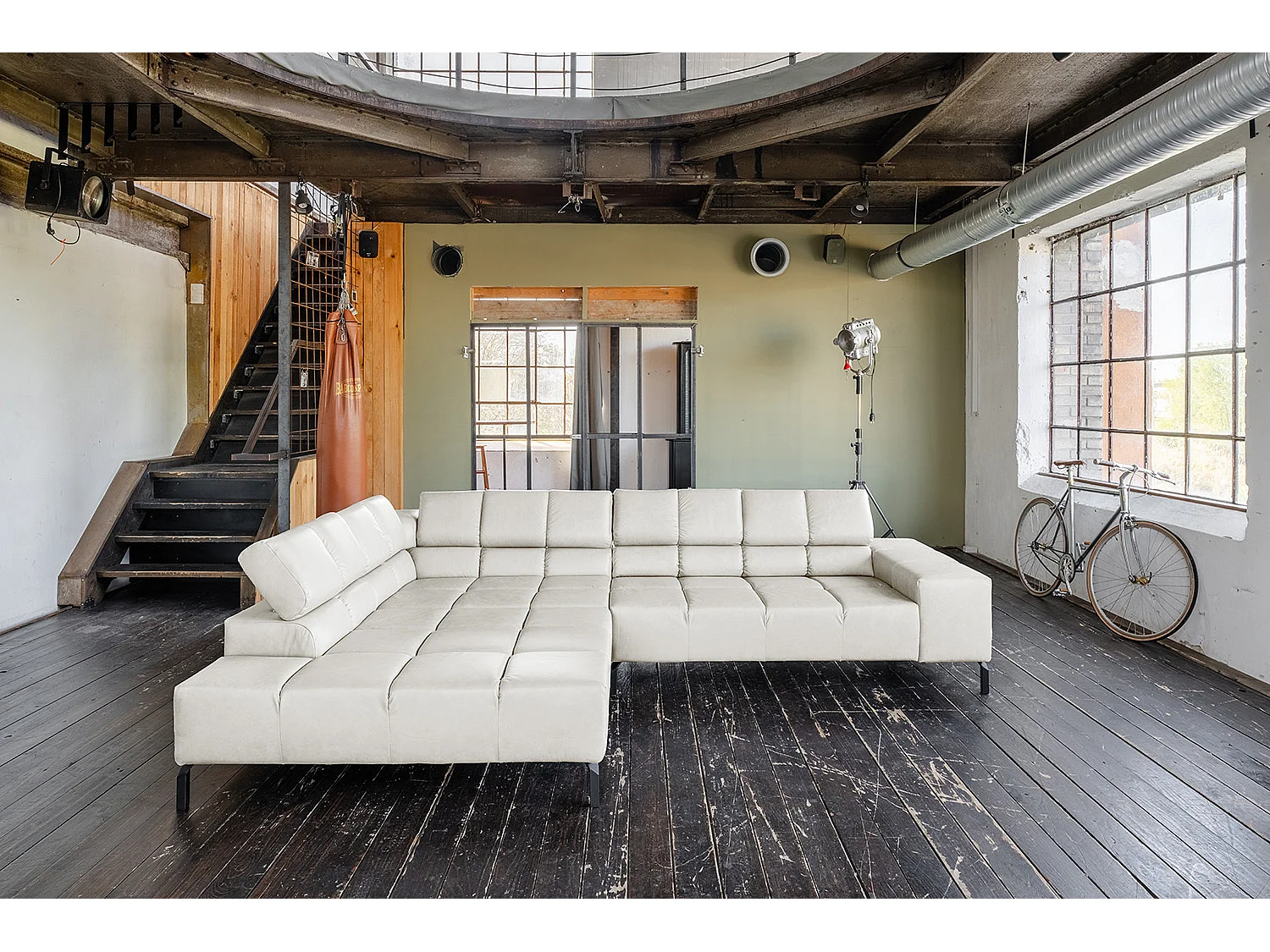 Ecksofa - Hellgrau Leder - NELSON