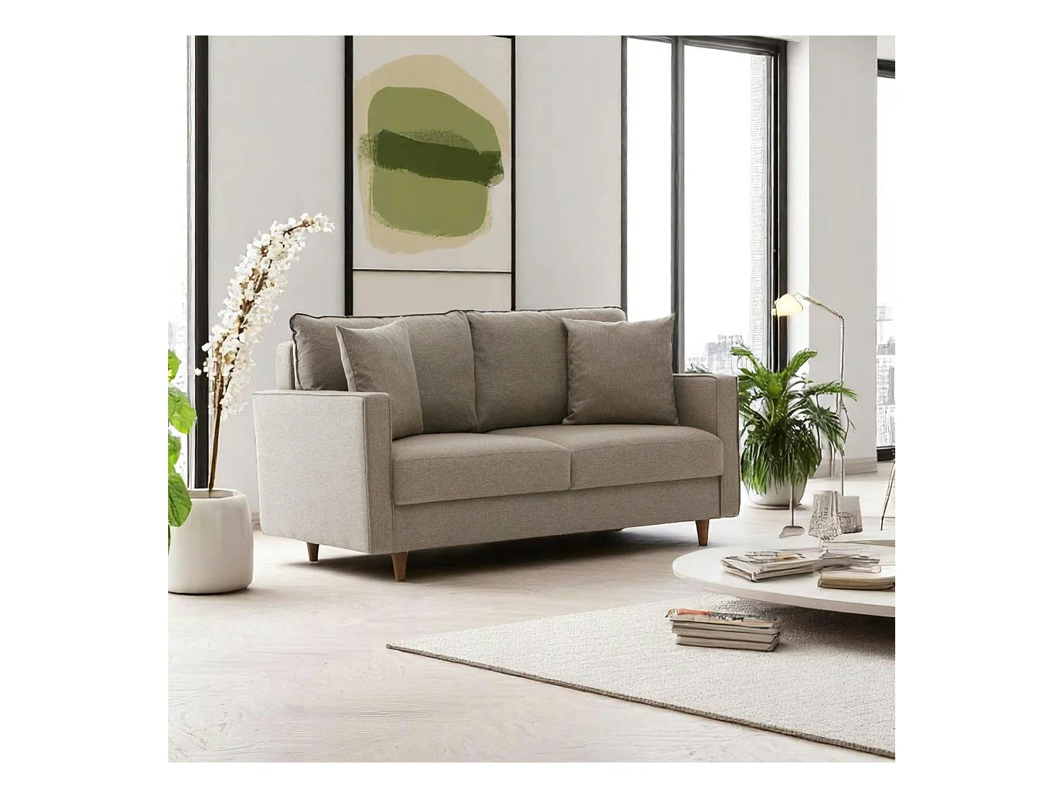 Canapé 2 places beige - dossier haut COMO