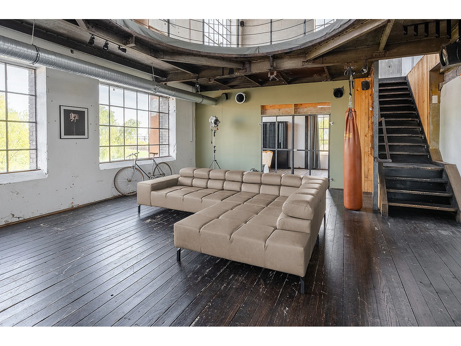 Ecksofa - Grau Leder - NELSON