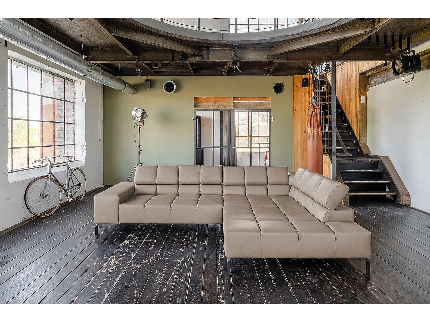 Canapé d'angle - Gris cuir - NELSON