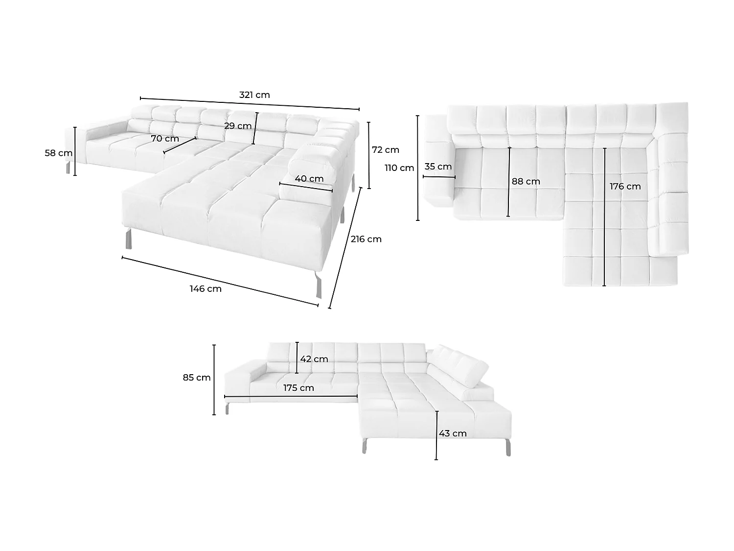 Ecksofa - Grau Leder - NELSON