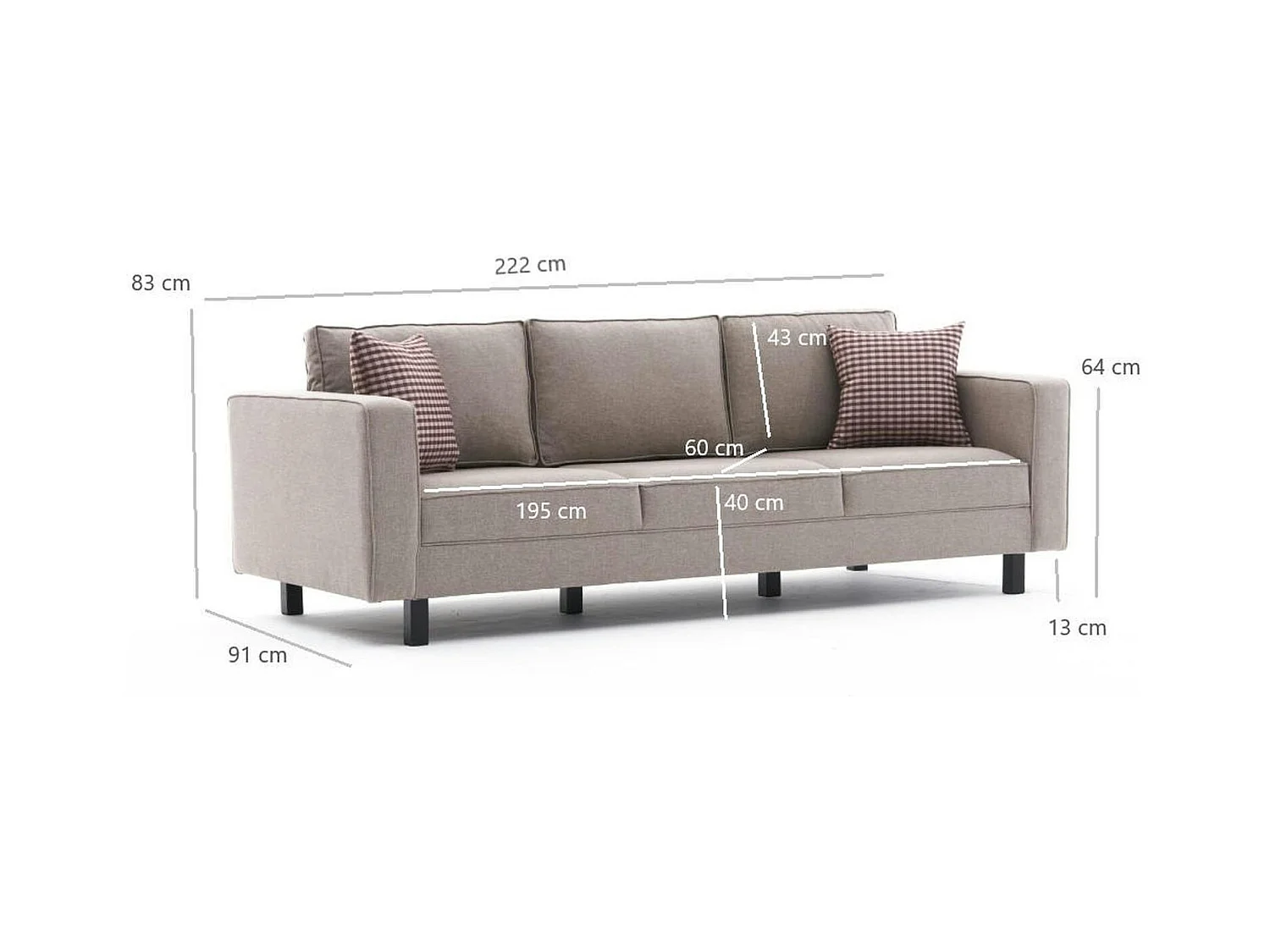 Canapé 3 places beige - pieds droits CORTONA