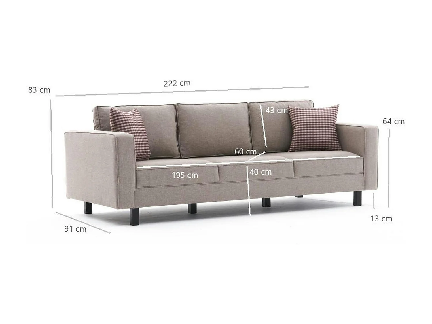 Canapé 3 places beige - pieds droits CORTONA