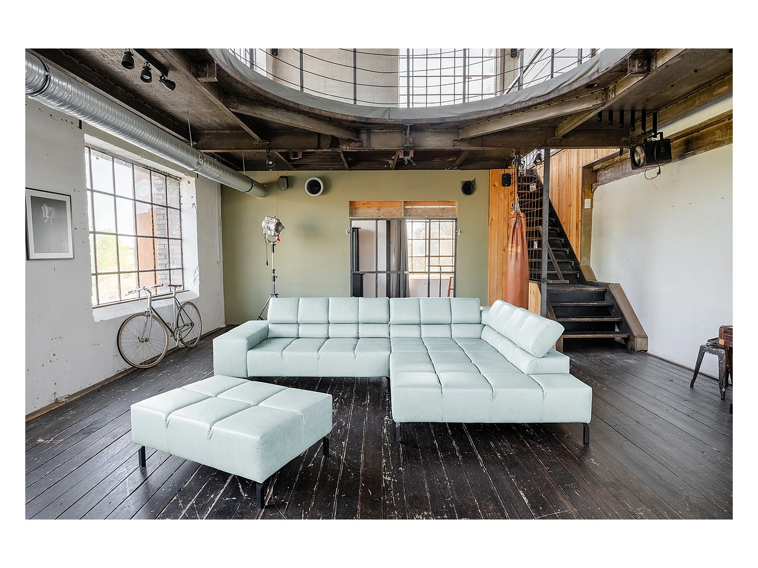 Ecksofa - Hellblau Leder - NELSON