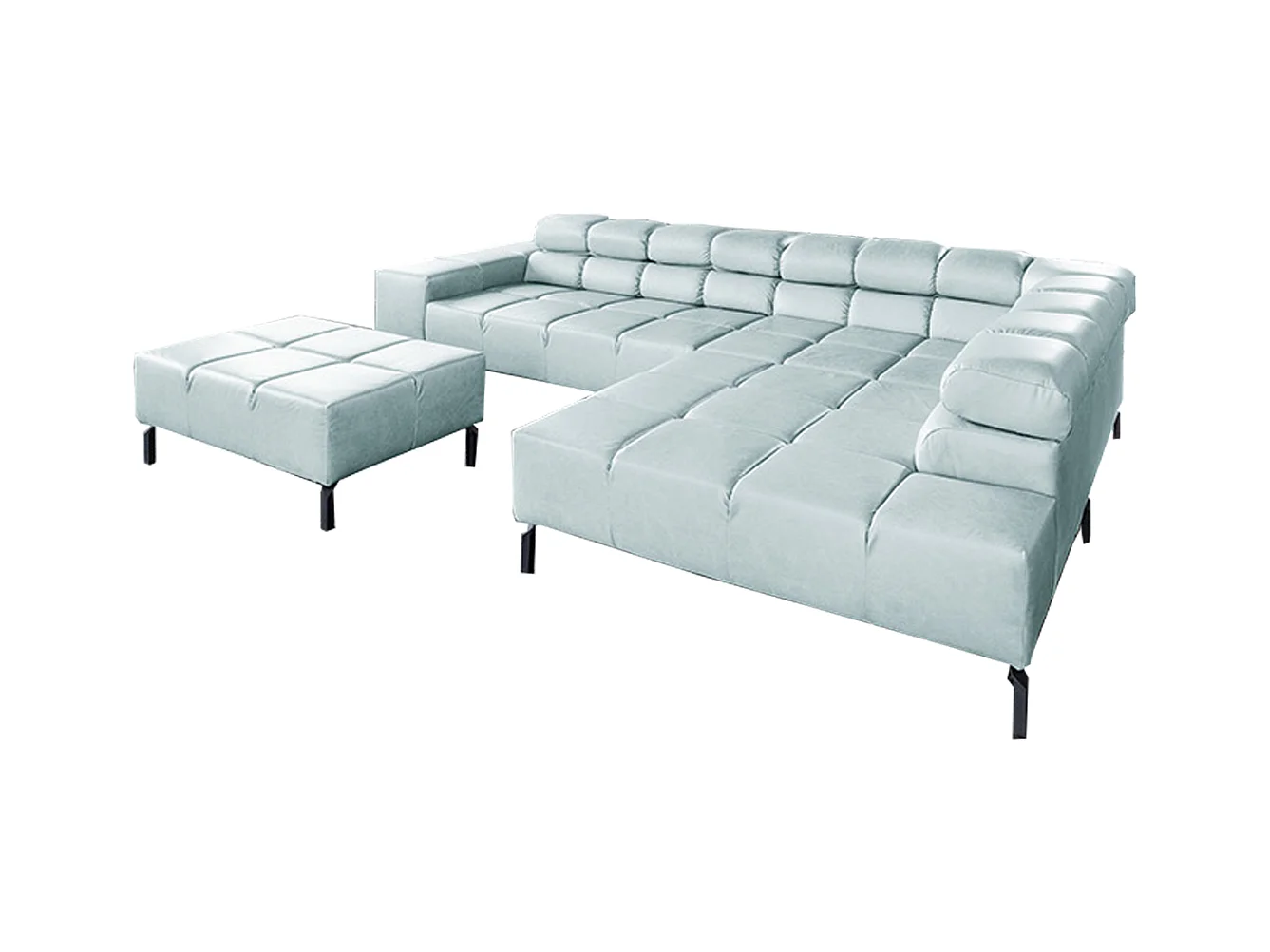 Ecksofa - Hellblau Leder - NELSON