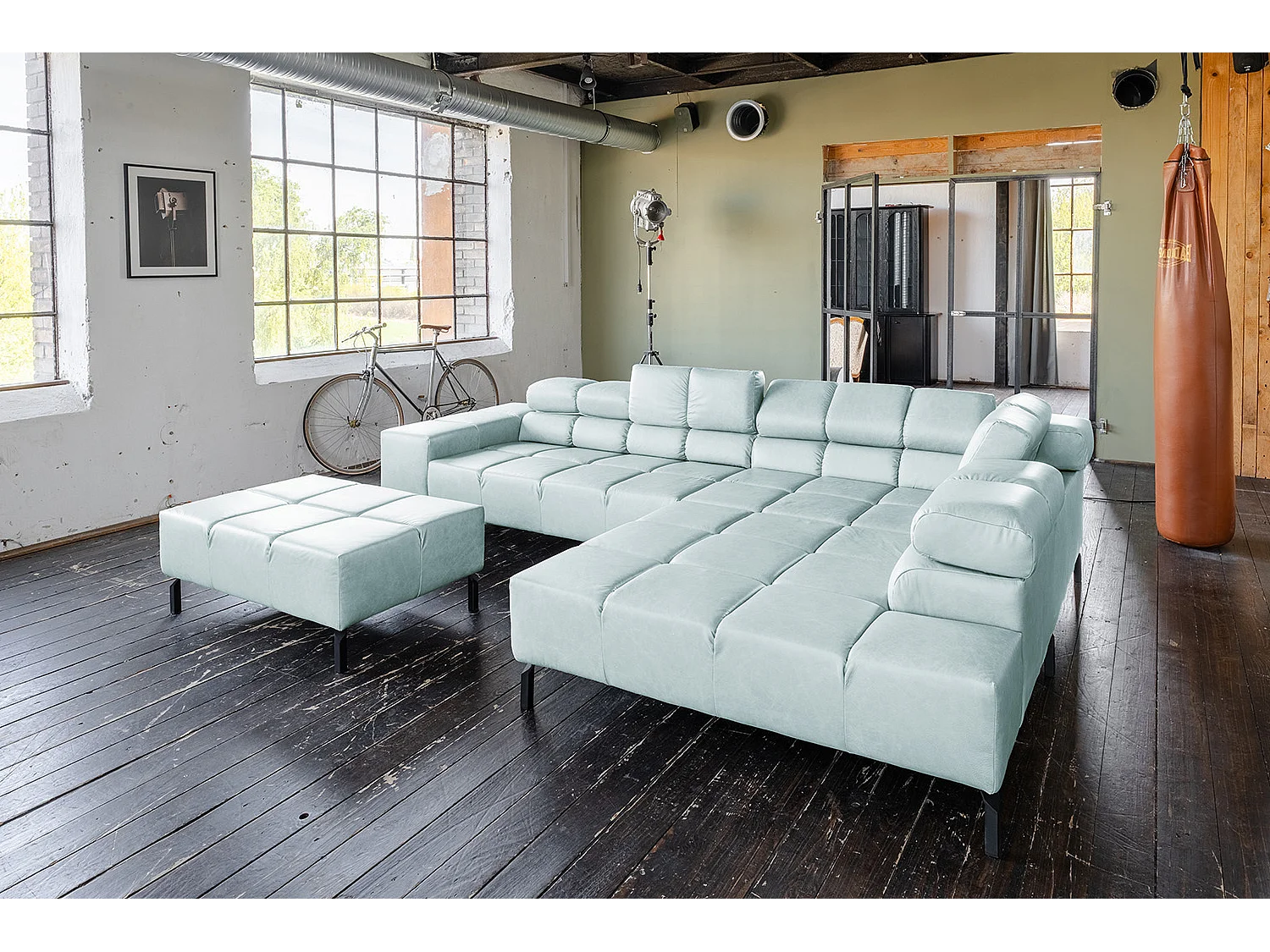 Canapé d'angle - bleu clair cuir - NELSON