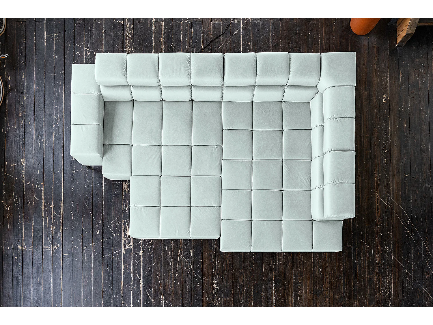 Canapé d'angle - bleu clair cuir - NELSON