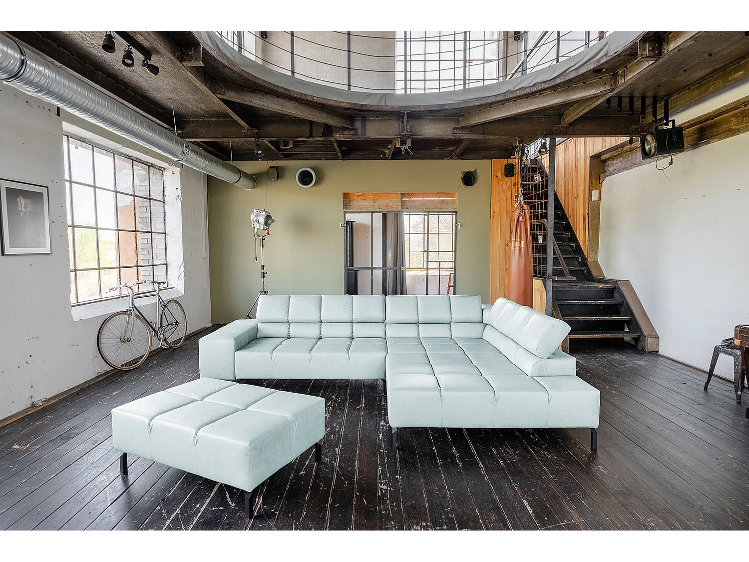 Hoekbank - Lichtblauw Leer - NELSON