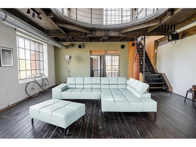 Ecksofa - Hellblau Leder - NELSON