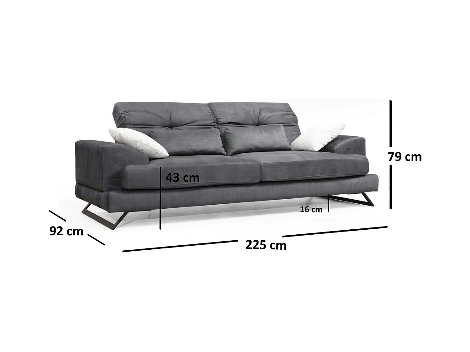 Canapé 3 places anthracite avec dossier inclinable MILO