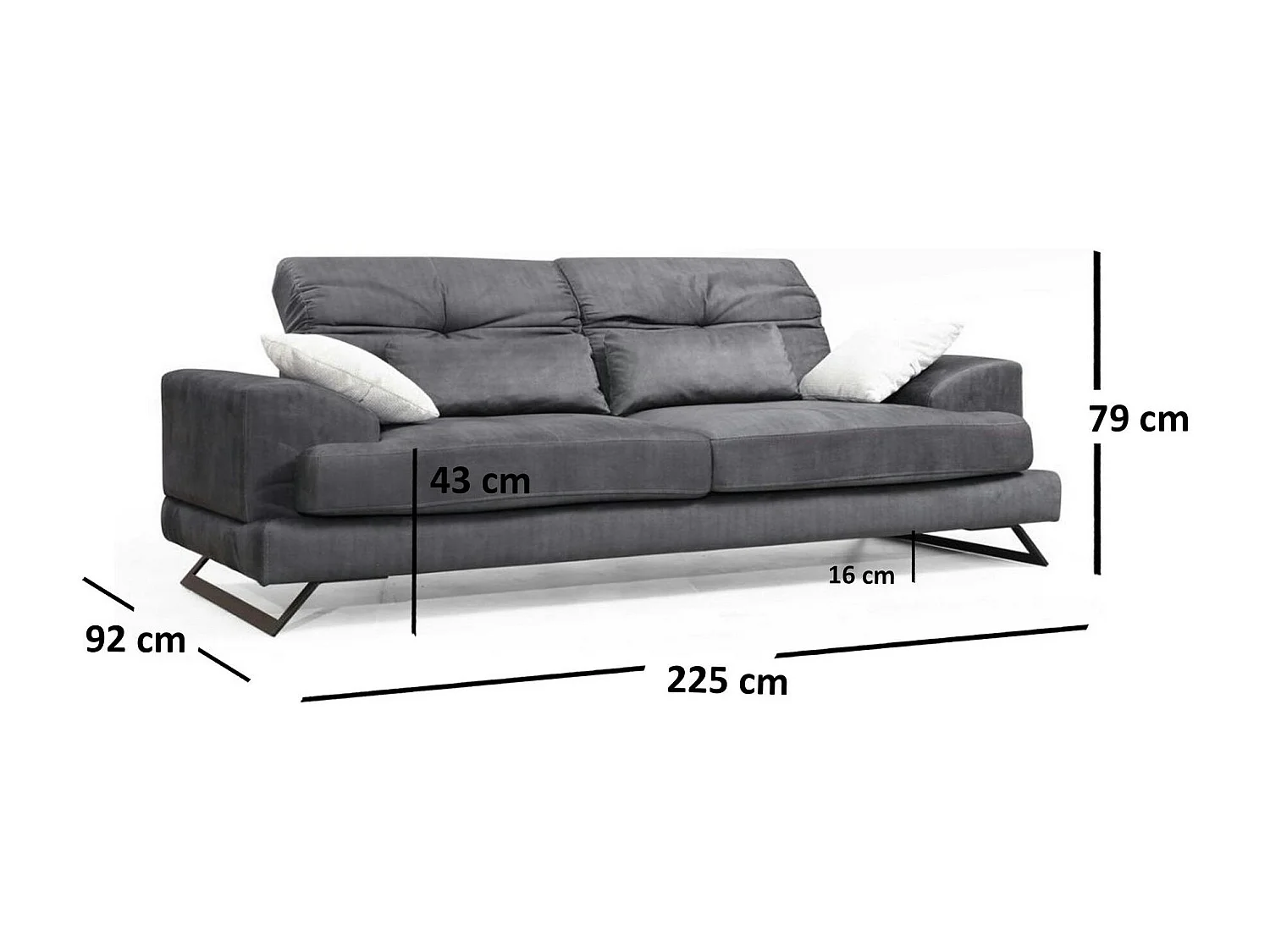 Canapé 3 places anthracite avec dossier inclinable MILO