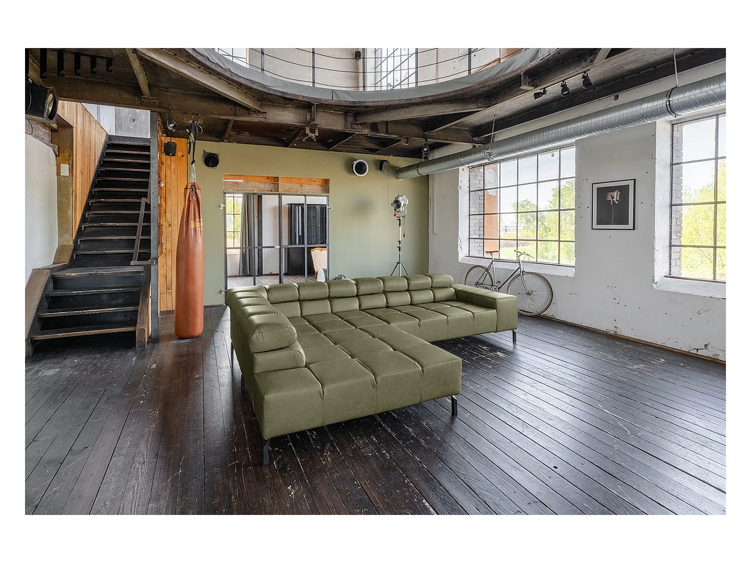 Canapé d'angle - Vert cuir - NELSON