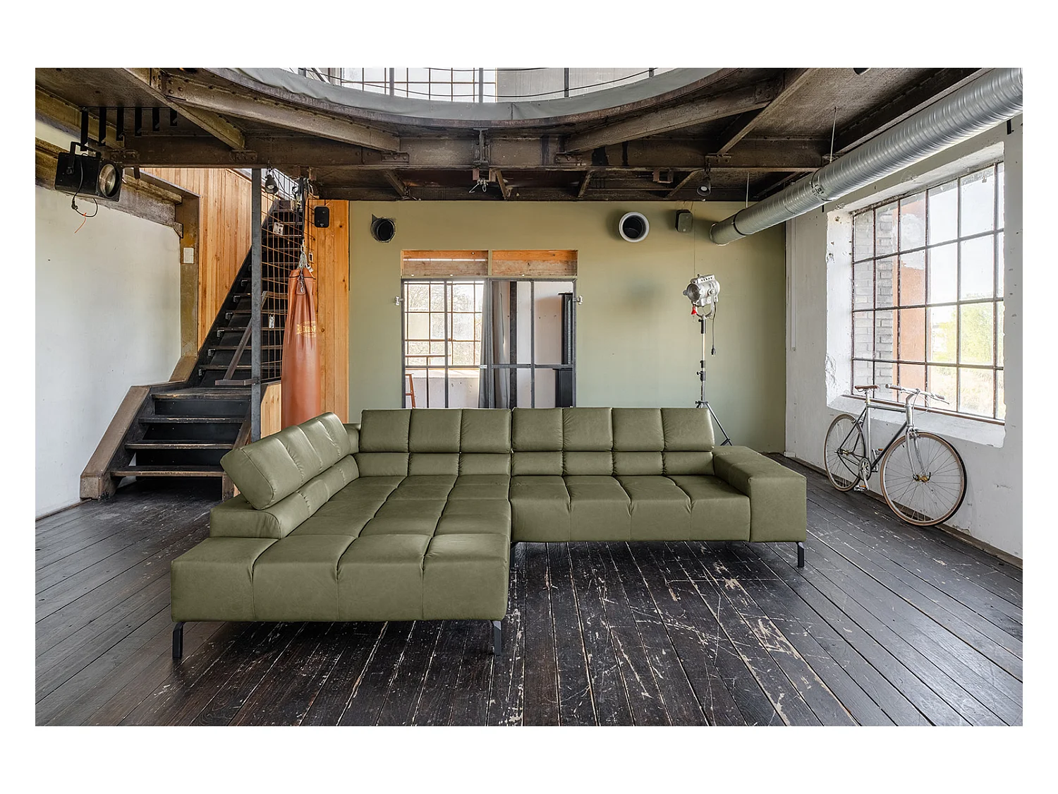 Canapé d'angle - Vert cuir - NELSON