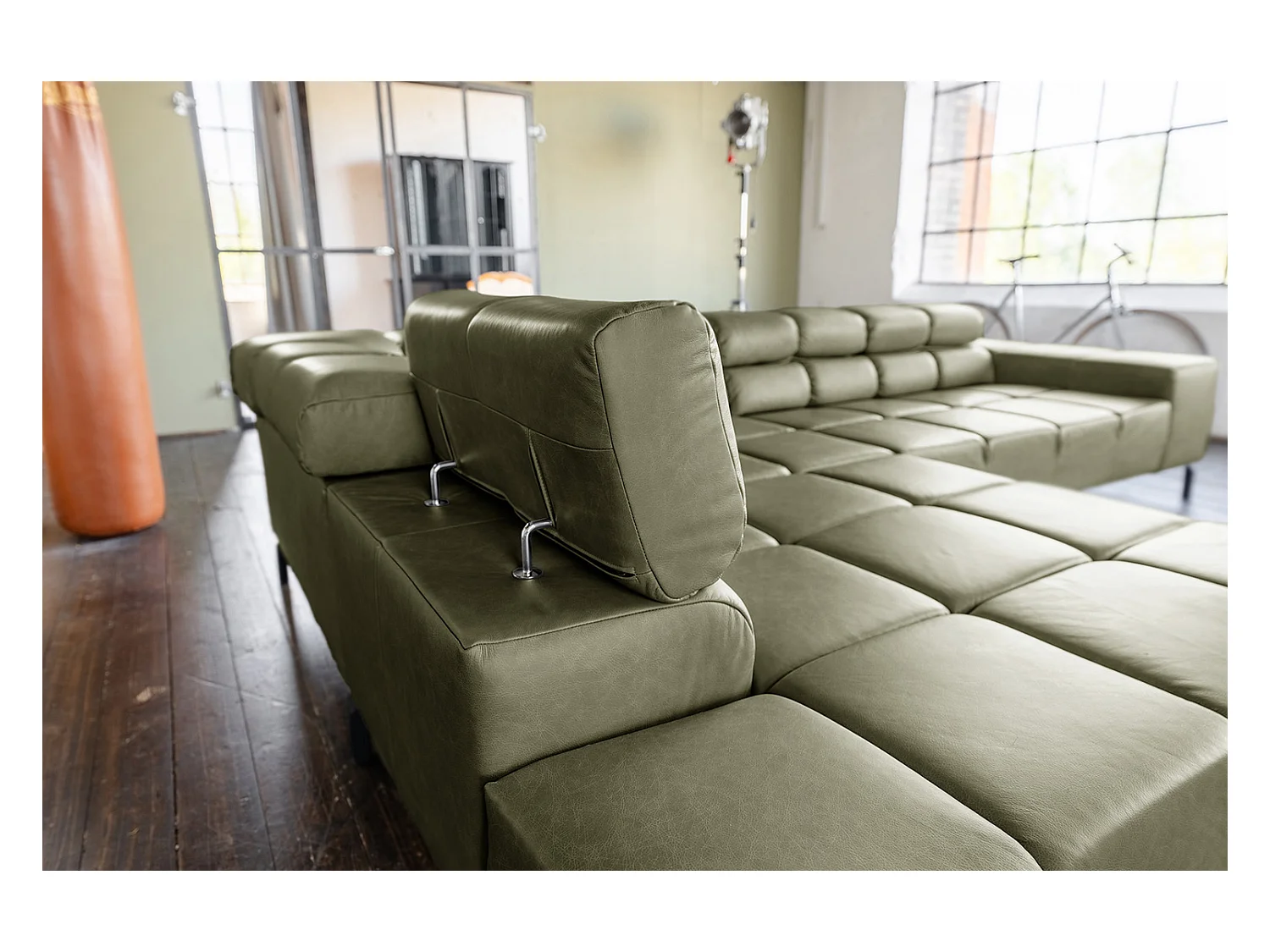 Canapé d'angle - Vert cuir - NELSON