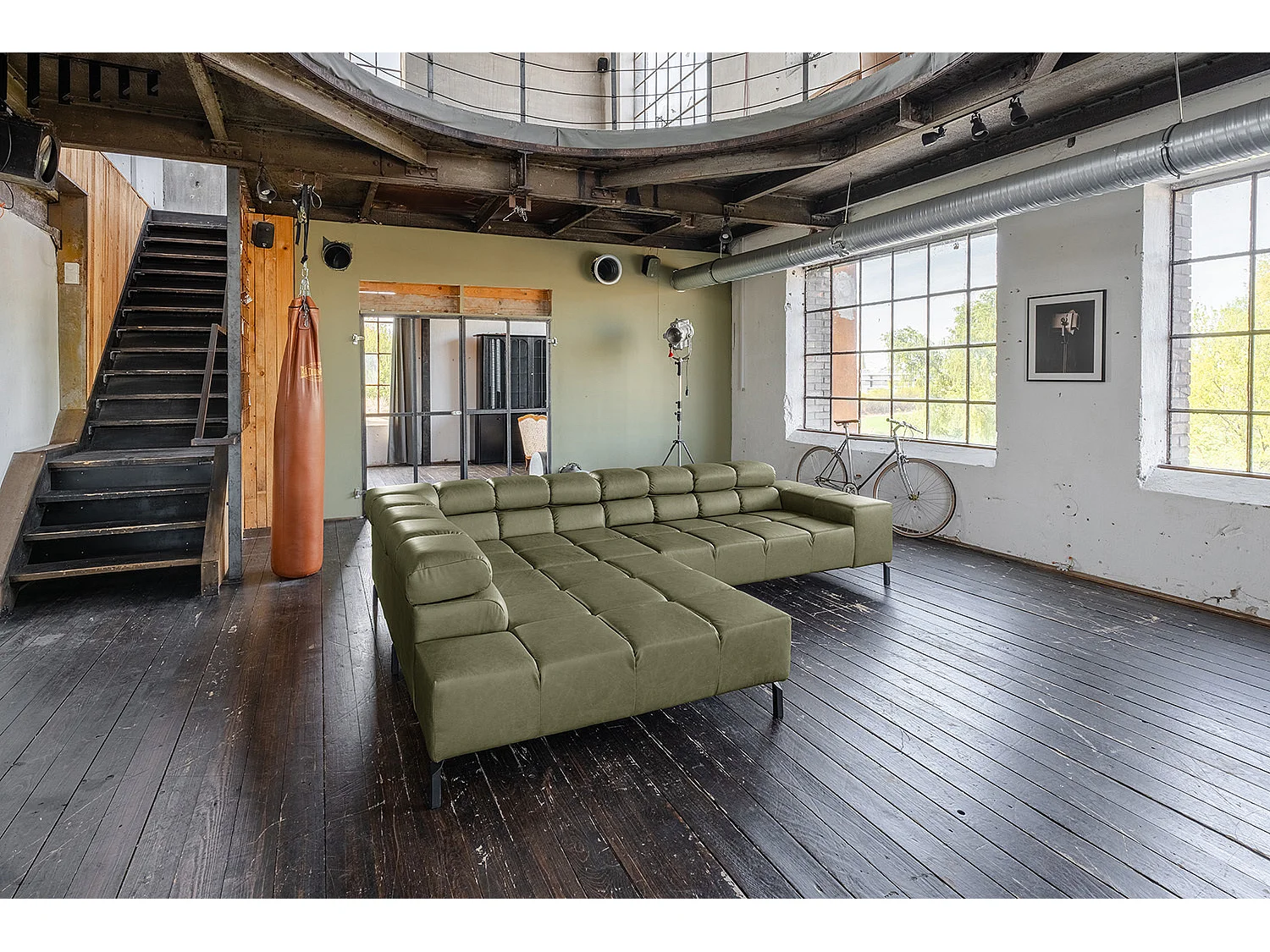 Divano angolare - verde pelle - NELSON