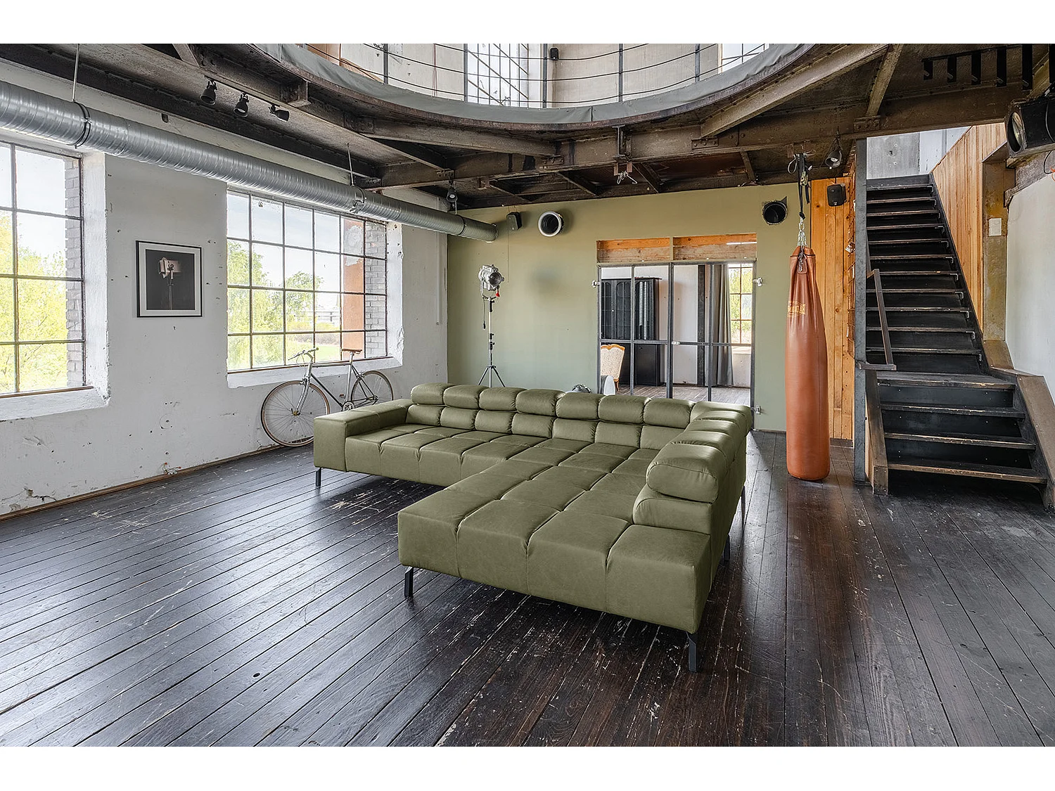 Canapé d'angle - Vert cuir - NELSON