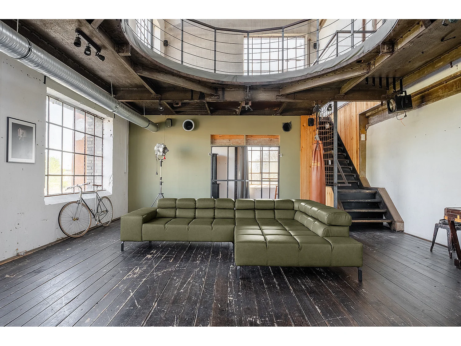 Canapé d'angle - Vert cuir - NELSON