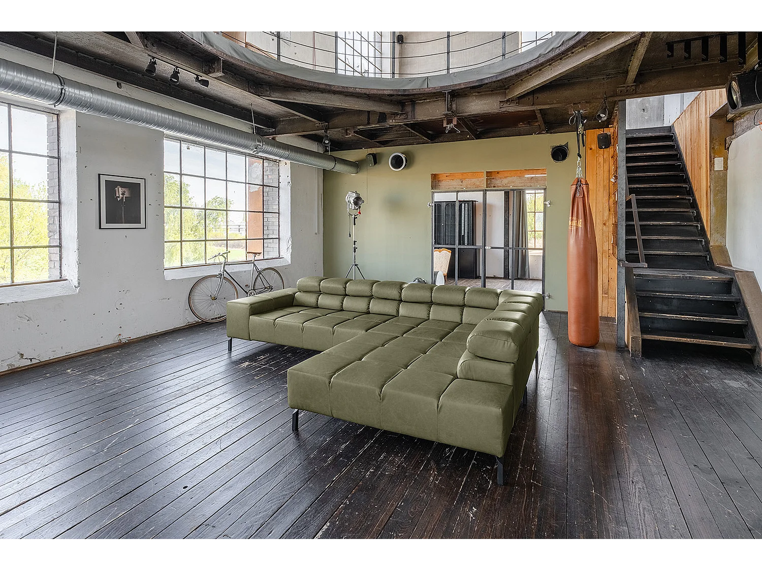 Canapé d'angle - Vert cuir - NELSON