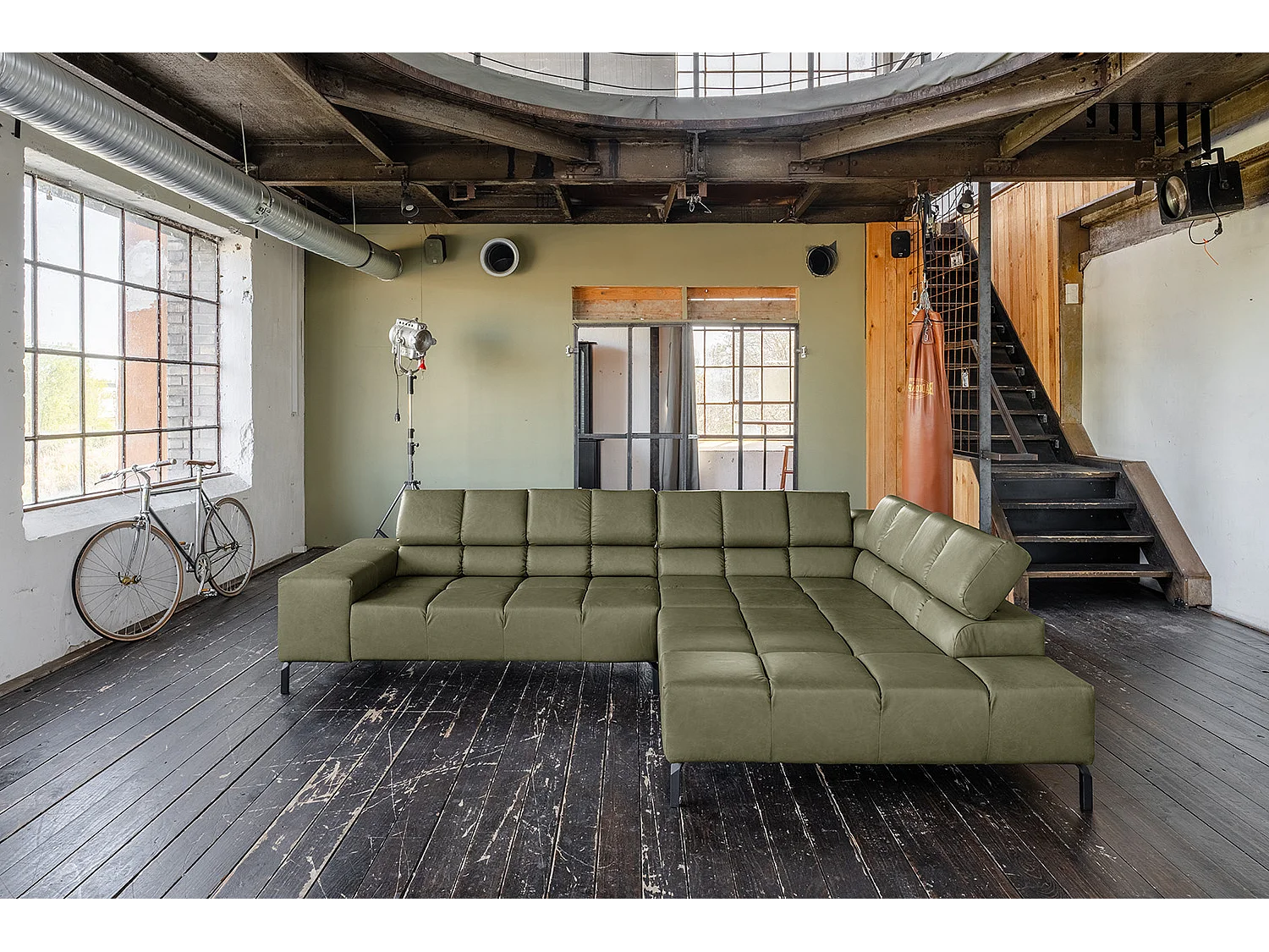 Canapé d'angle - Vert cuir - NELSON